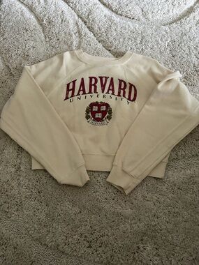 Forever 21 Cream Harvard University Cropped Sweatshirt with Red Logo